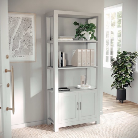 Martha Stewart Hutton Four Tier Shaker Style Bookcase with Storage Cabinet in Gray with Brushed Nickel Hardware ZG-053-GY-MS